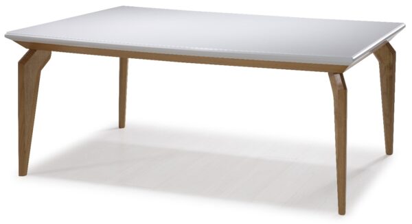 Mesa Dinamarca Tampo de Vidro Retangular (Amêndoa/Vidro Off White/Canto Reto) - Image 4