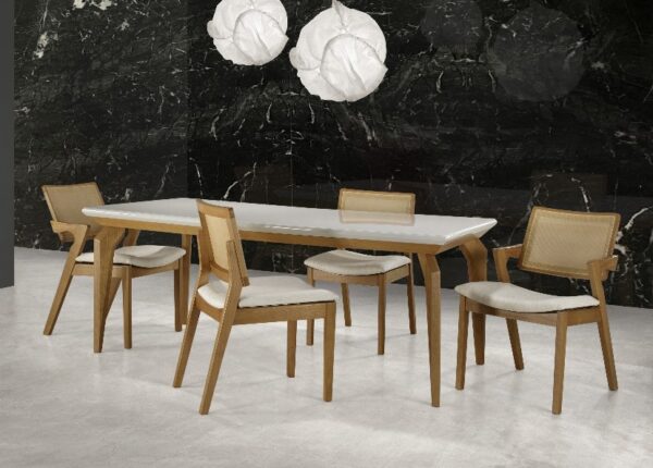 Mesa Dinamarca Tampo de Vidro Retangular (Amêndoa/Vidro Off White/Canto Reto) - Image 3