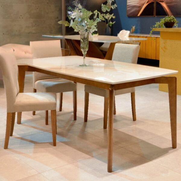 Mesa Jade Tampo de Vidro Retangular (Canela/Vidro Off White/Canto Reto)