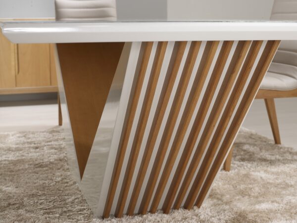 Mesa Topázio Tampo de Vidro Retangular (Amêndoa/Vidro Off White/Canto Reto) - Image 4