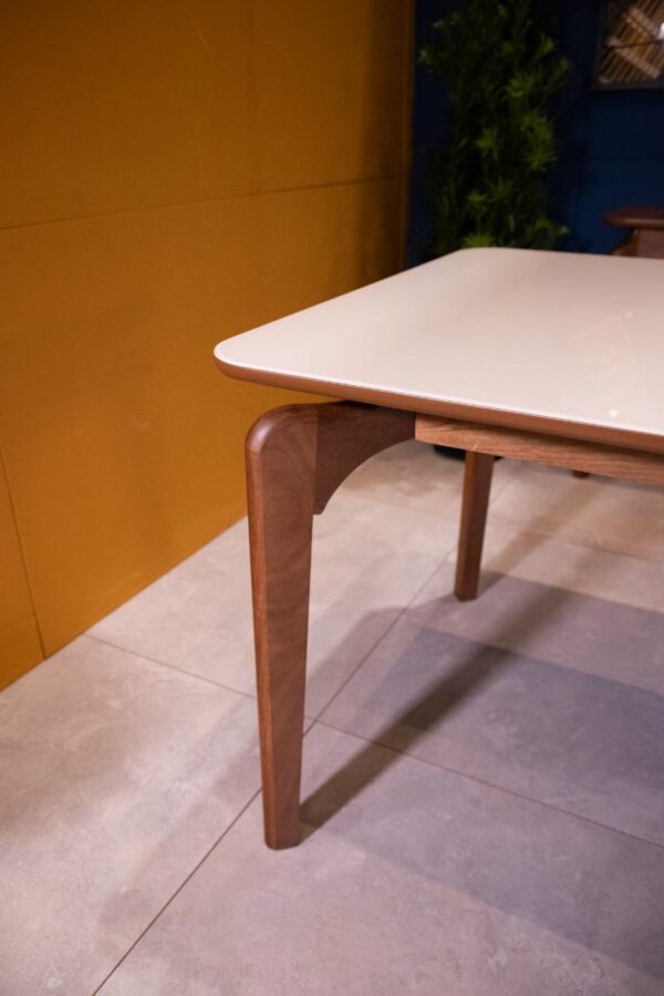 Mesa Safira Tampo de Vidro Retangular (Amêndoa/Vidro Off White/Canto Reto) - Image 3