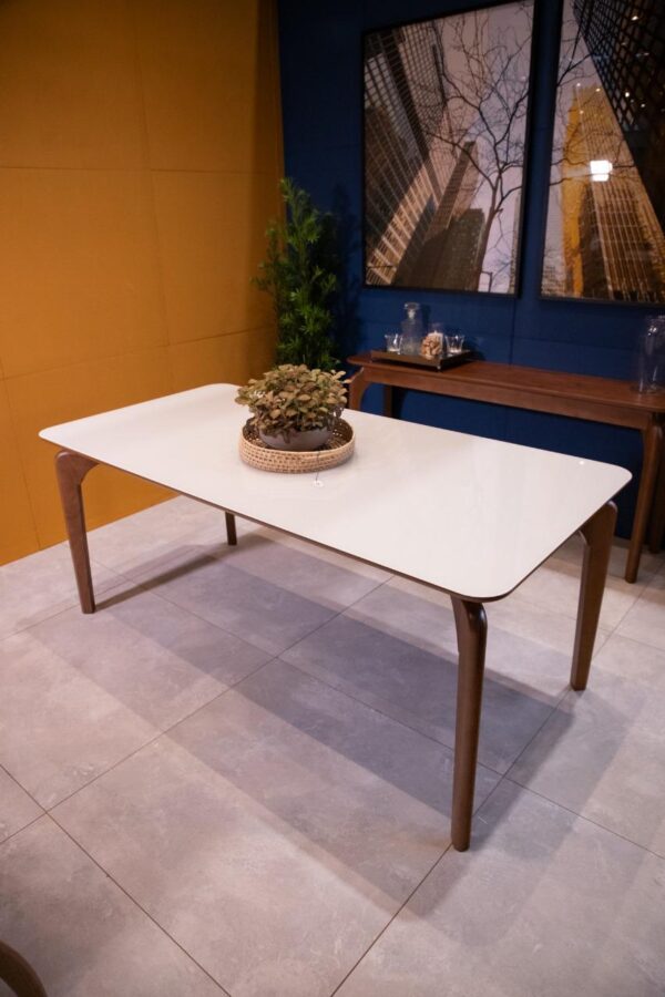 Mesa Safira Tampo de Vidro Retangular (Amêndoa/Vidro Off White/Canto Reto) - Image 4